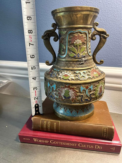 Antique Japanese Champleve Enamel Brass Vase