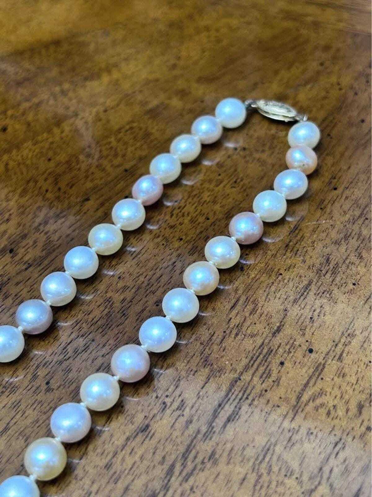 Vintage Cultured Pearl Necklace with 14K Gold Clasp and Grey Baroque Pearl