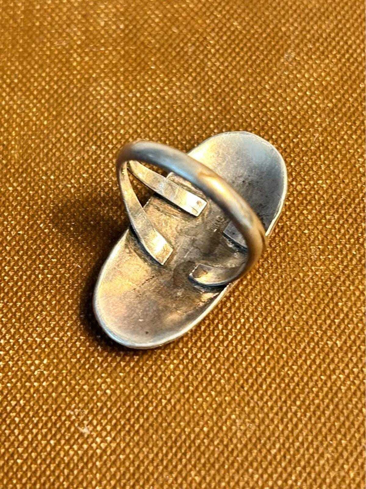 Vintage Hopi Sterling Silver Overlay Ring Split Shank Native American - Size 6