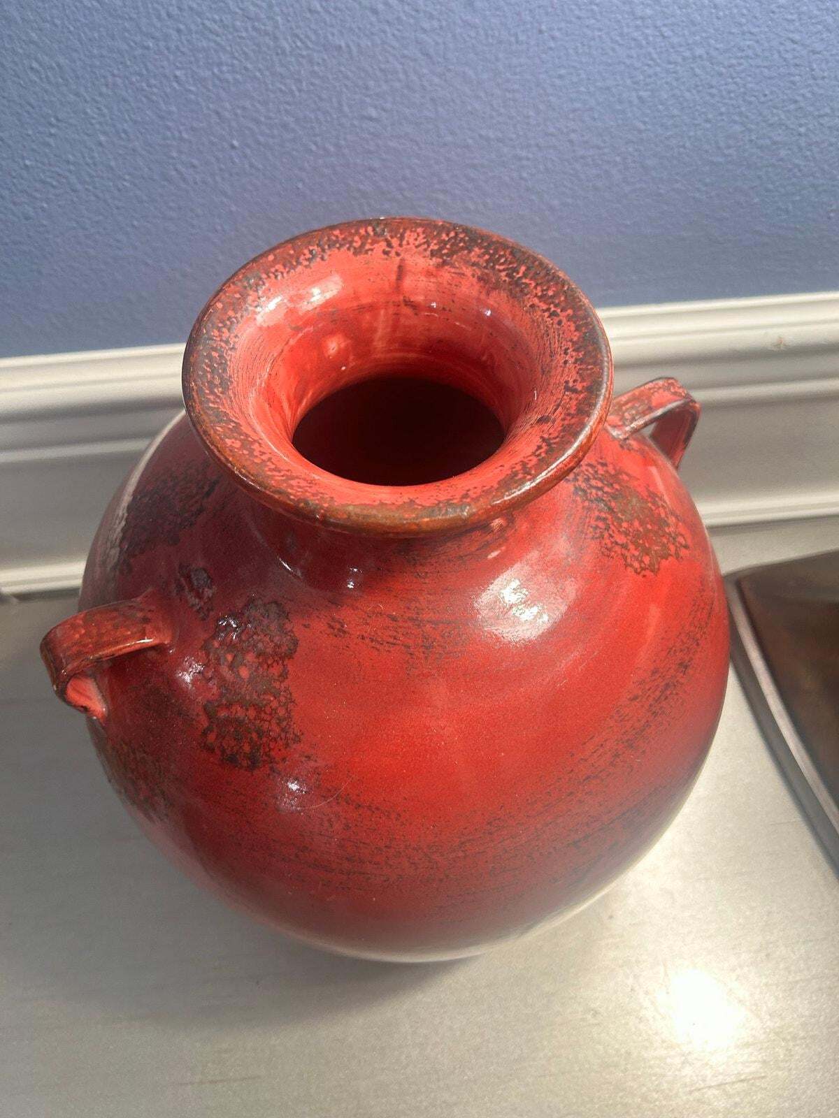 Large Distressed Red Italian Art Pottery Vase