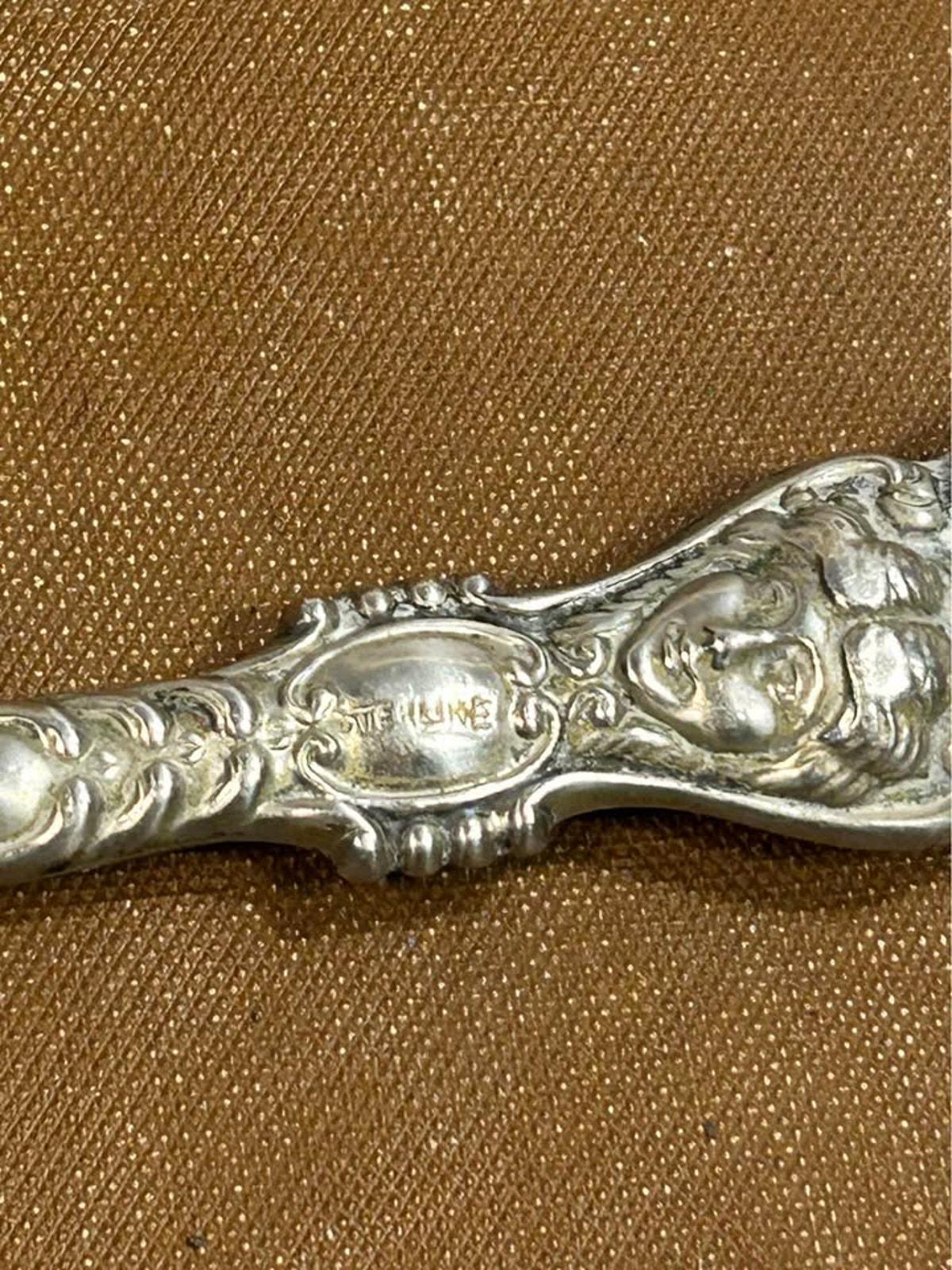 Antique Art Nouveau Sterling Silver Lady Portrait Button Hook