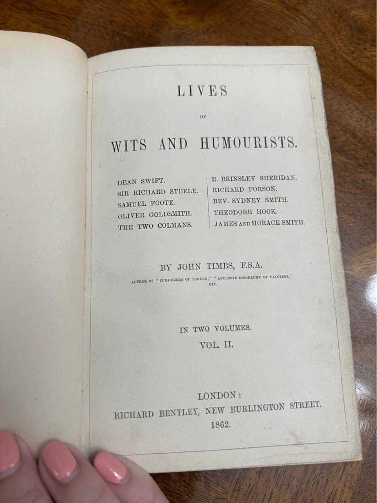 Antique 1862 Lives of Wits and Humourists by John Timbs, 2 Vol Set, Hendersyde Bookplate