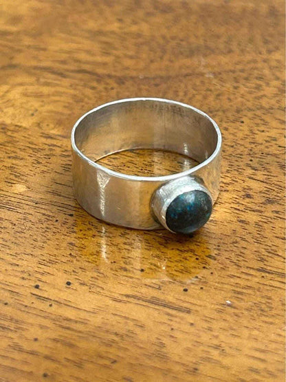 Vintage 1974 LMP Sterling Silver Wide Band Ring – Azurite Cabochon, Size 9.25