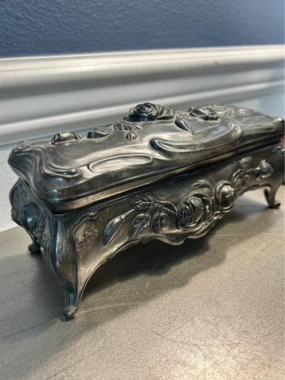 Large Antique Art Nouveau Repoussé Rose Jewelry Box - 1900’s