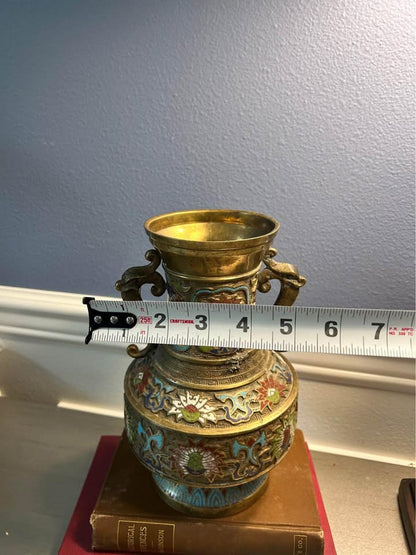 Antique Japanese Champleve Enamel Brass Vase