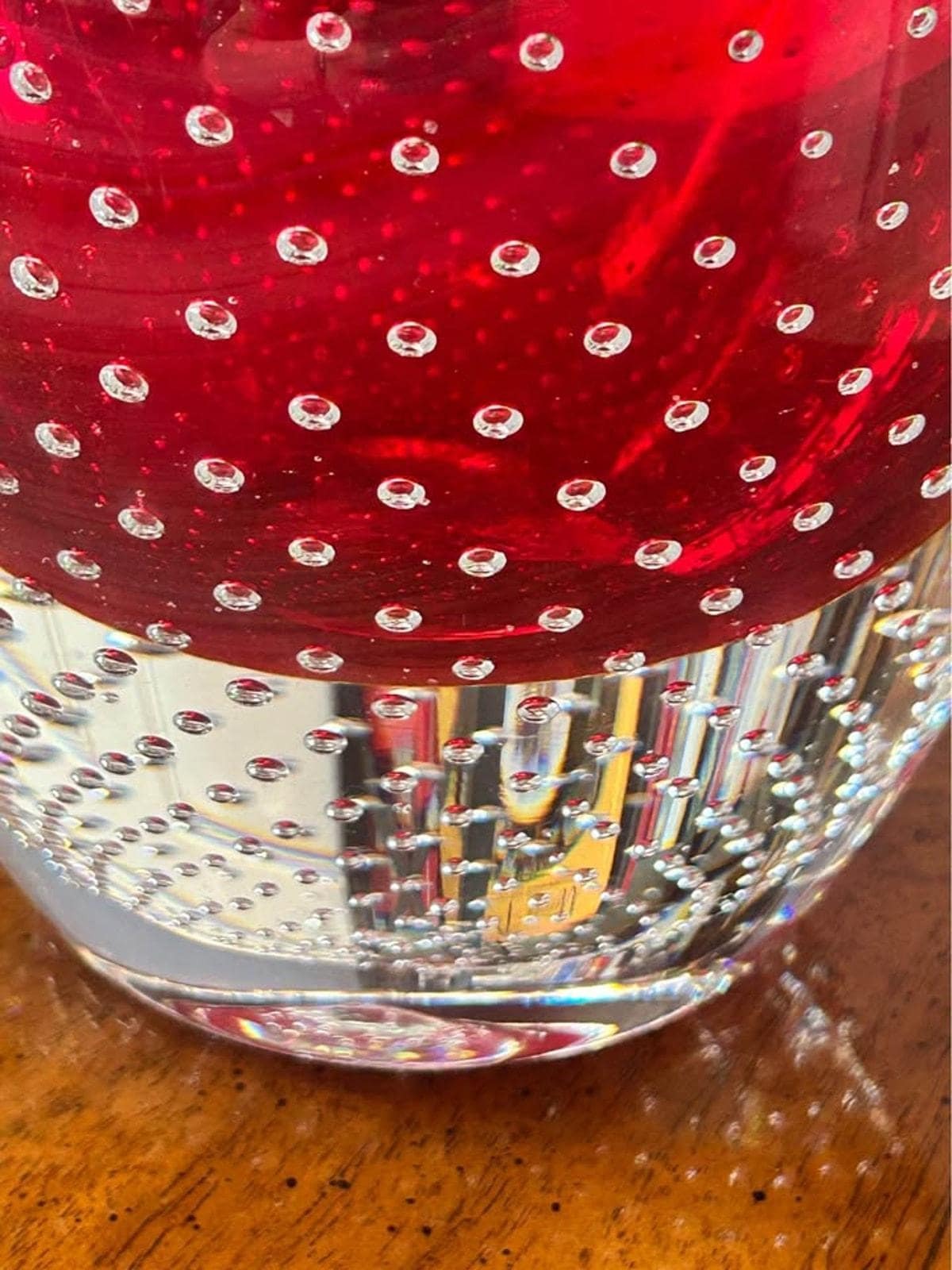Vintage Murano Style Red Bullicante Art Glass Apple Paperweight