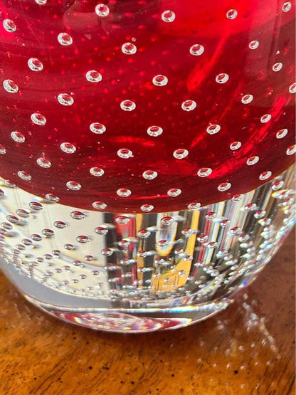 Vintage Murano Style Red Bullicante Art Glass Apple Paperweight