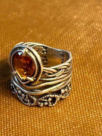 Vintage PZ Israel Sterling Silver Pear Citrine Ring Size 6