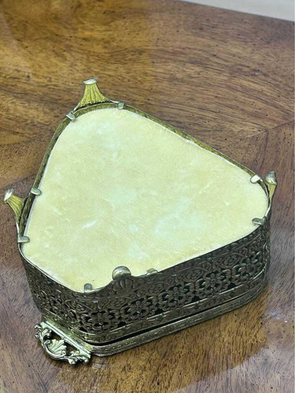 Vintage Hollywood Regency Ormolu Beveled Glass Trinket Box Floral Vanity Casket