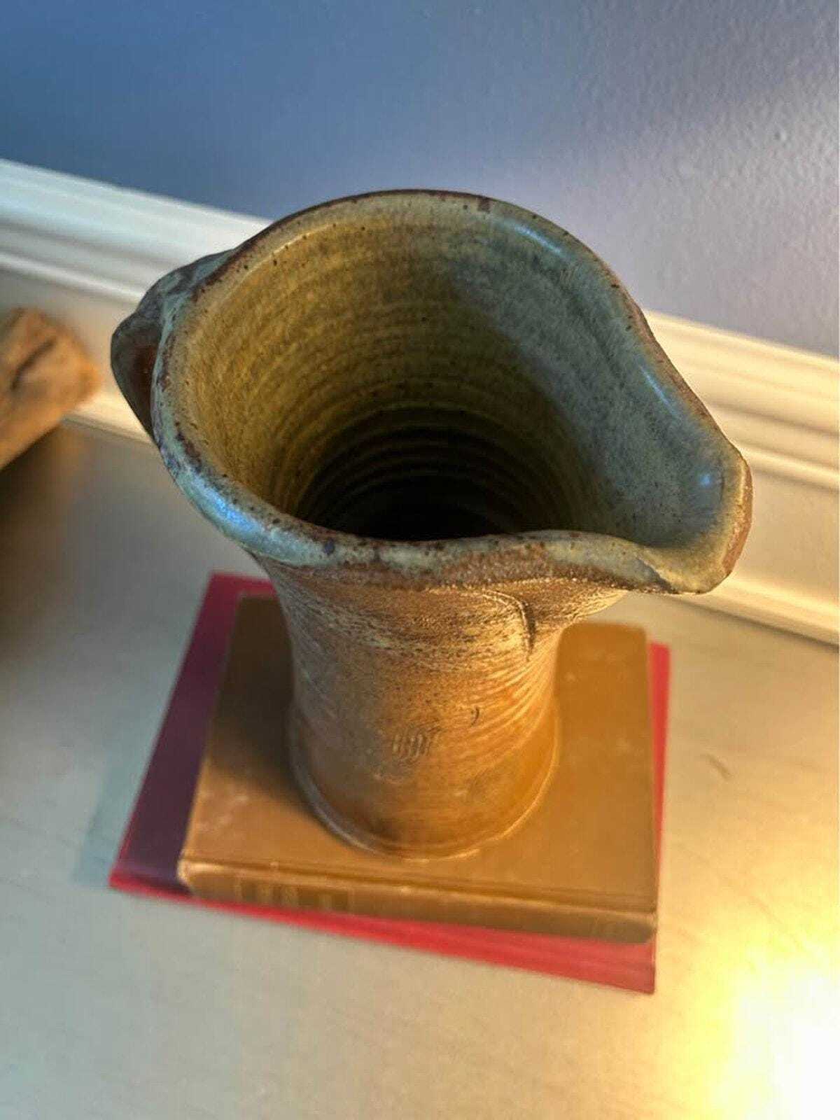 Vintage Tad Demsey Studio Pottery Tall Pitcher Hand Thrown Stoneware Combed Jug