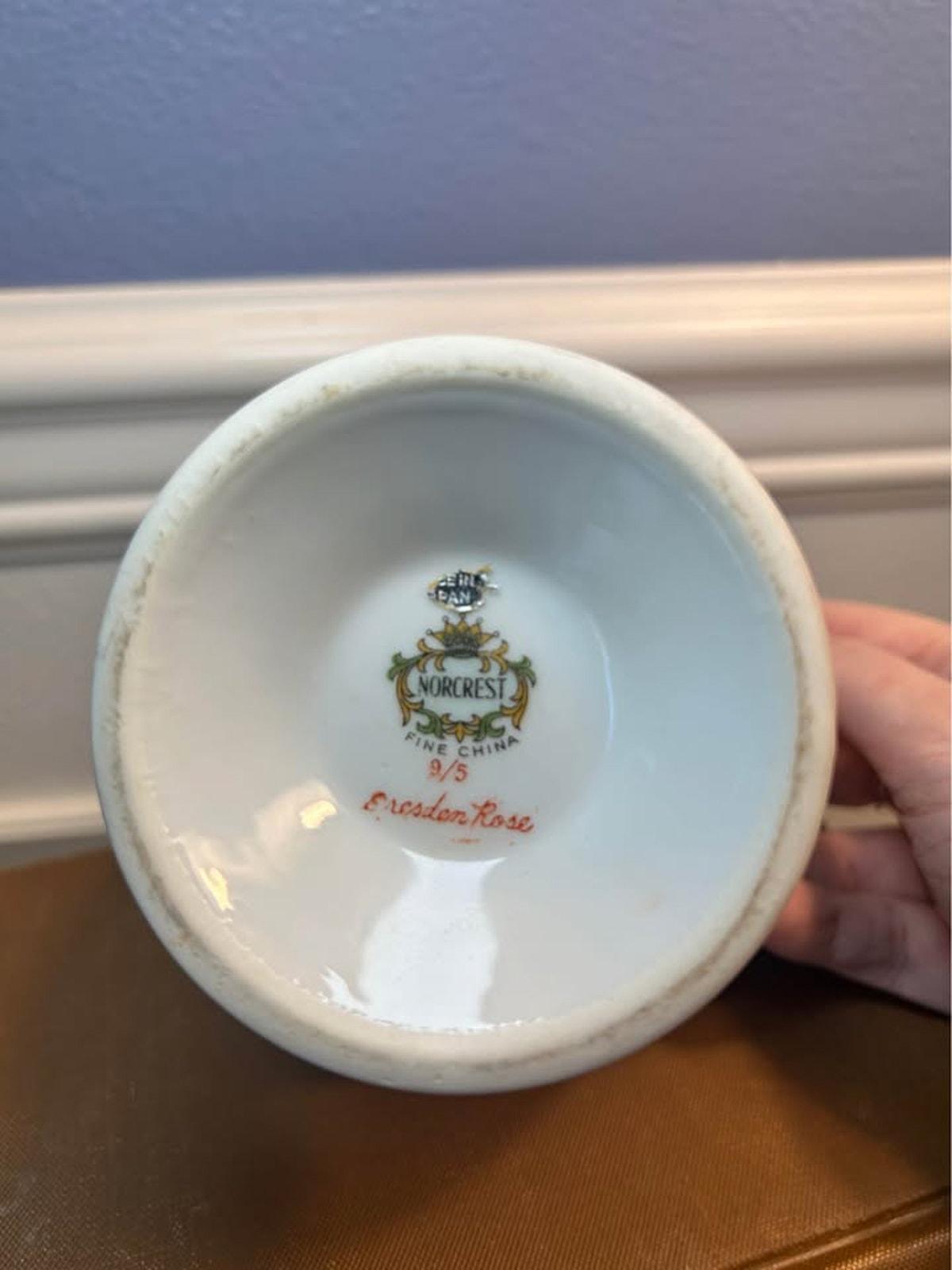 Vintage Norcrest Dresden Rose Vase - Pierced Rim & Gold Accents