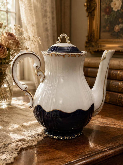 Vintage Zsolnay Pécs Hungary Cobalt Blue & Gold Porcelain Coffee Pot