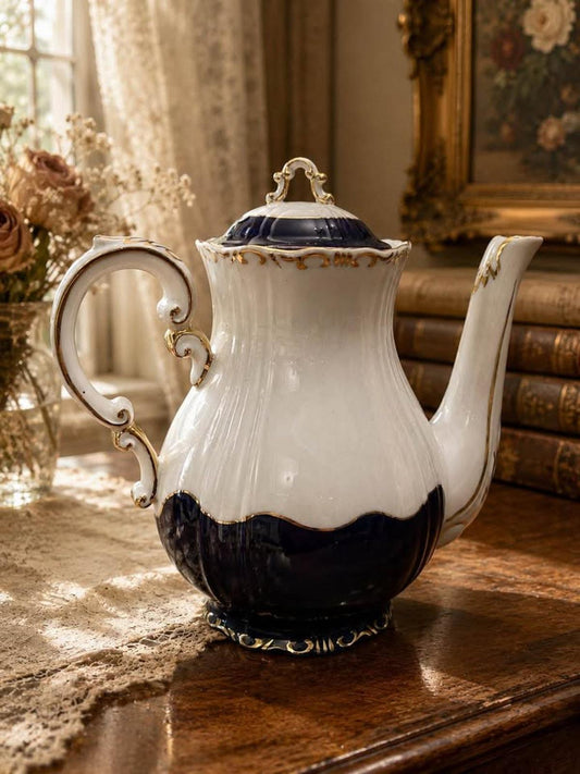 Vintage Zsolnay Pécs Hungary Cobalt Blue & Gold Porcelain Coffee Pot