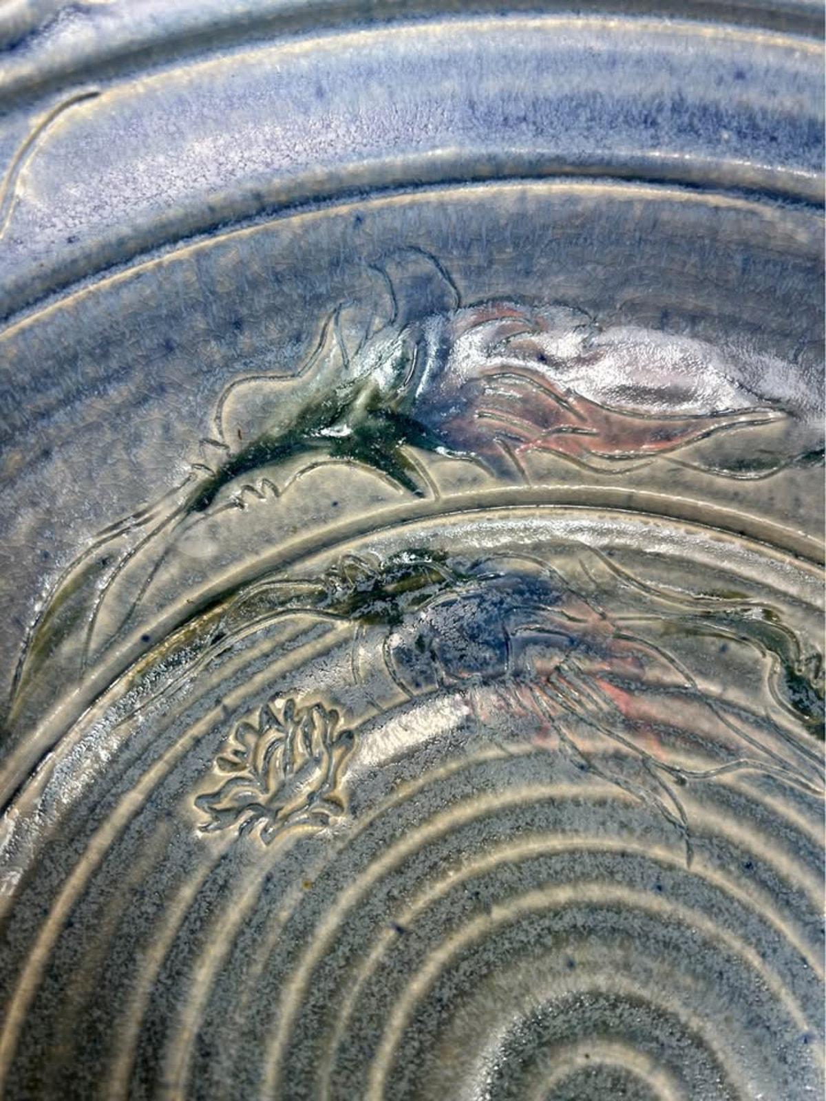 Walter Sargent 1987 Signed Large Floral Stoneware Bowl - 15.5 Inch