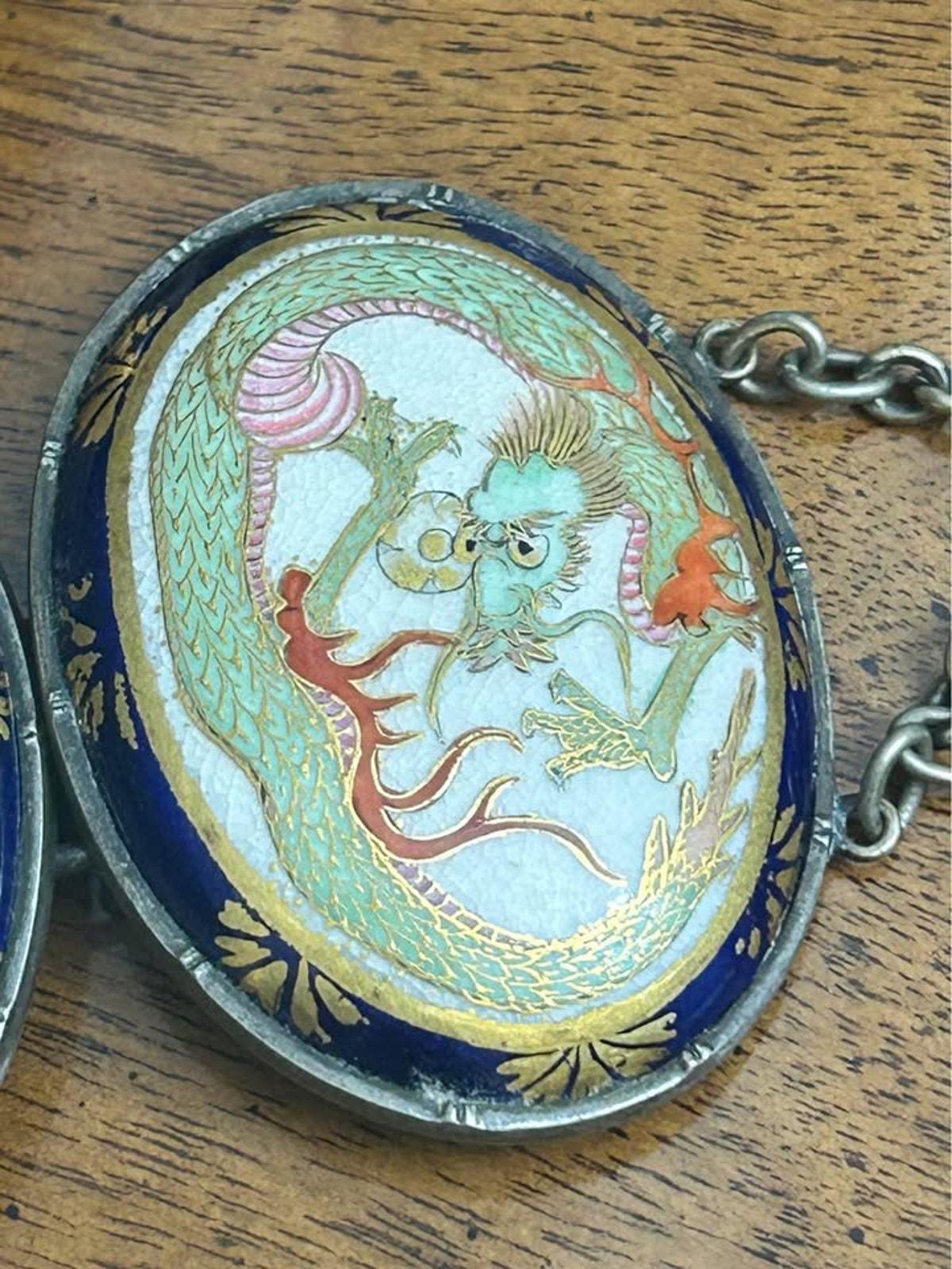 Antique Meiji Period Japanese Satsuma Dragon Belt Buckle