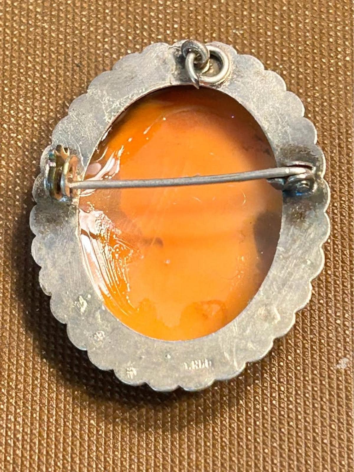 Vintage Italian 800 Silver Shell Cameo Brooch Pendant - Hand Carved Shell Jewelry
