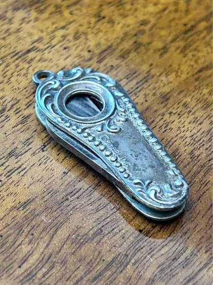 Antique Sterling Silver Watch Fob Pocket Knife Cigar Cutter