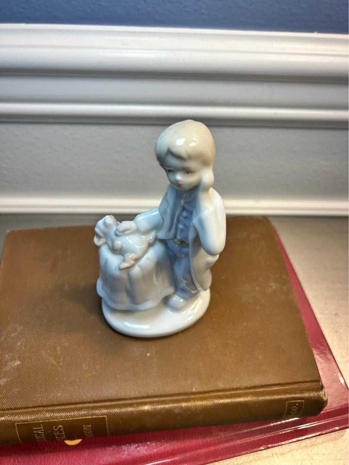 K's Collection Vintage Porcelain Young Veterinarian Figurine - Hand Painted Pastel Boy with Dog