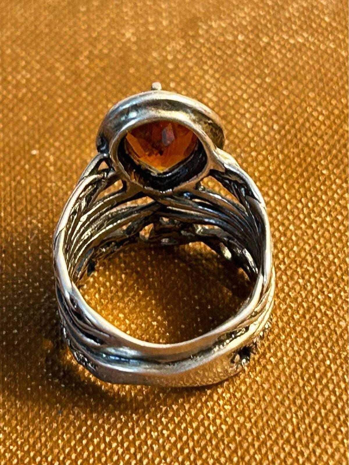 Vintage PZ Israel Sterling Silver Pear Citrine Ring Size 6