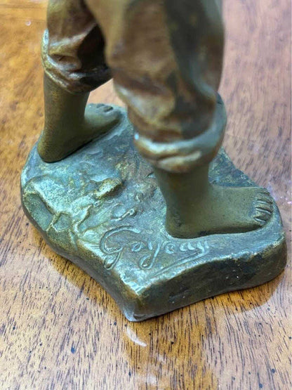 Antique French Bronze Peasant Boy Sculpture by Goyeau