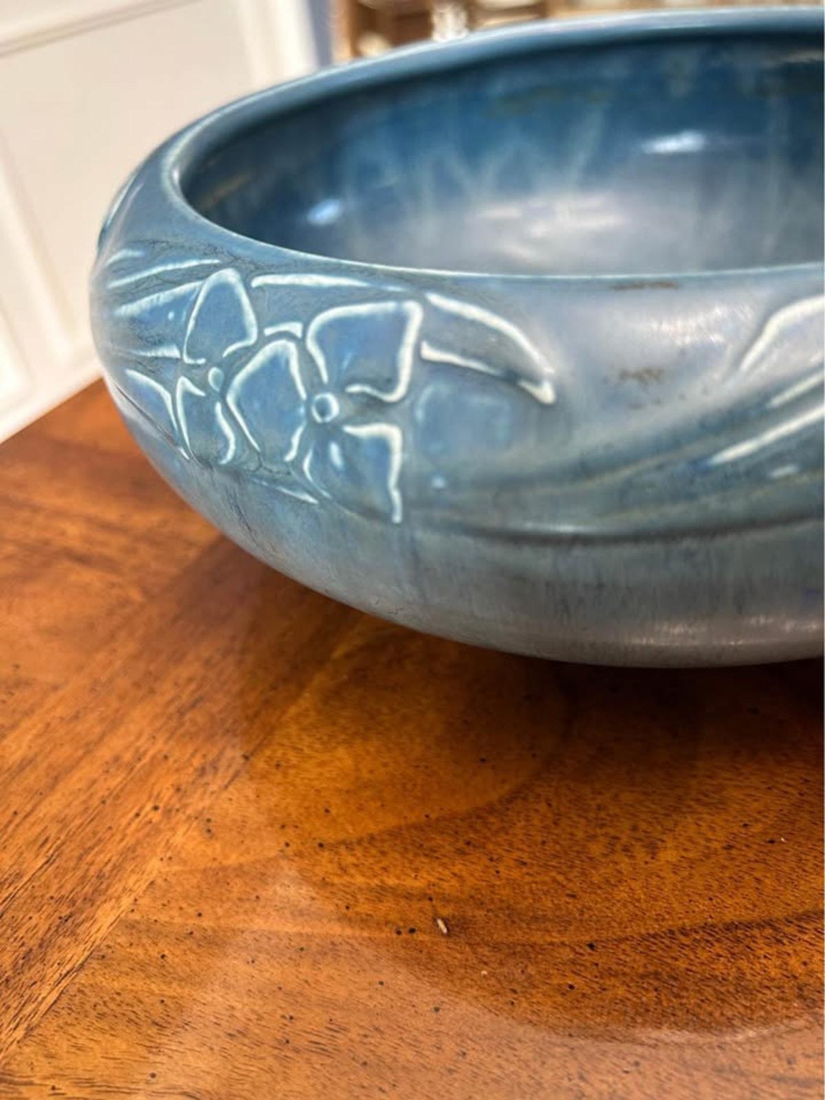 Antique 1927 Rookwood Pottery Matte Blue Relief Floral Bowl Shape 2149