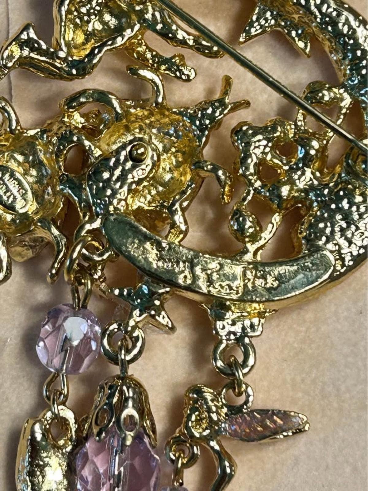 Kirks Folly Fairy Fire Flies Brooch, Vintage Crescent Moon and Cherub Pin, Original Box
