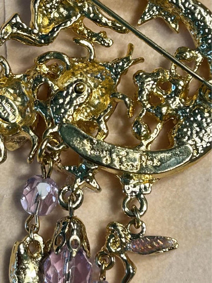 Kirks Folly Fairy Fire Flies Brooch, Vintage Crescent Moon and Cherub Pin, Original Box