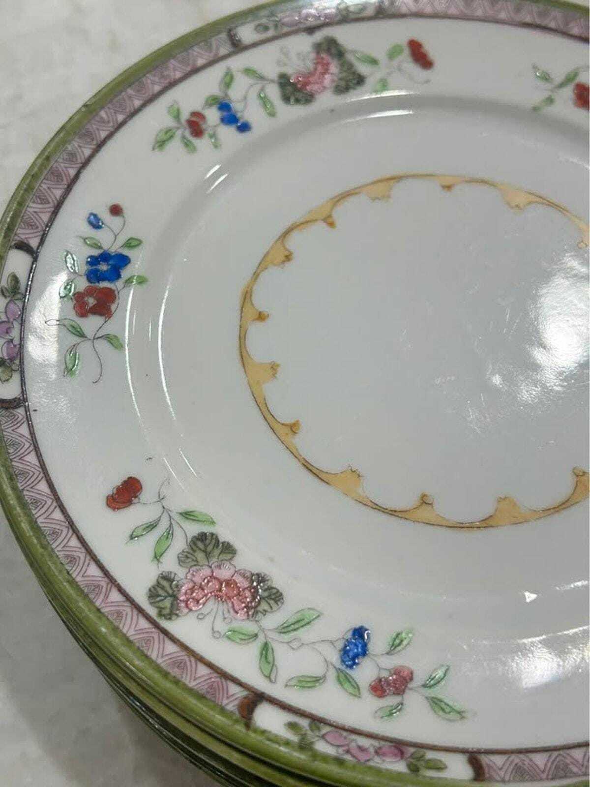 Antique Set of 6 E-OH Nippon Hand Painted Floral Dessert Plates