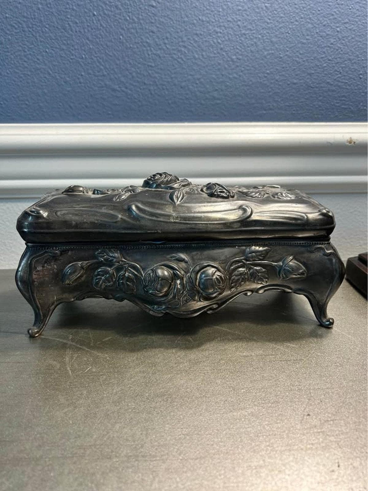 Large Antique Art Nouveau Repoussé Rose Jewelry Box - 1900’s