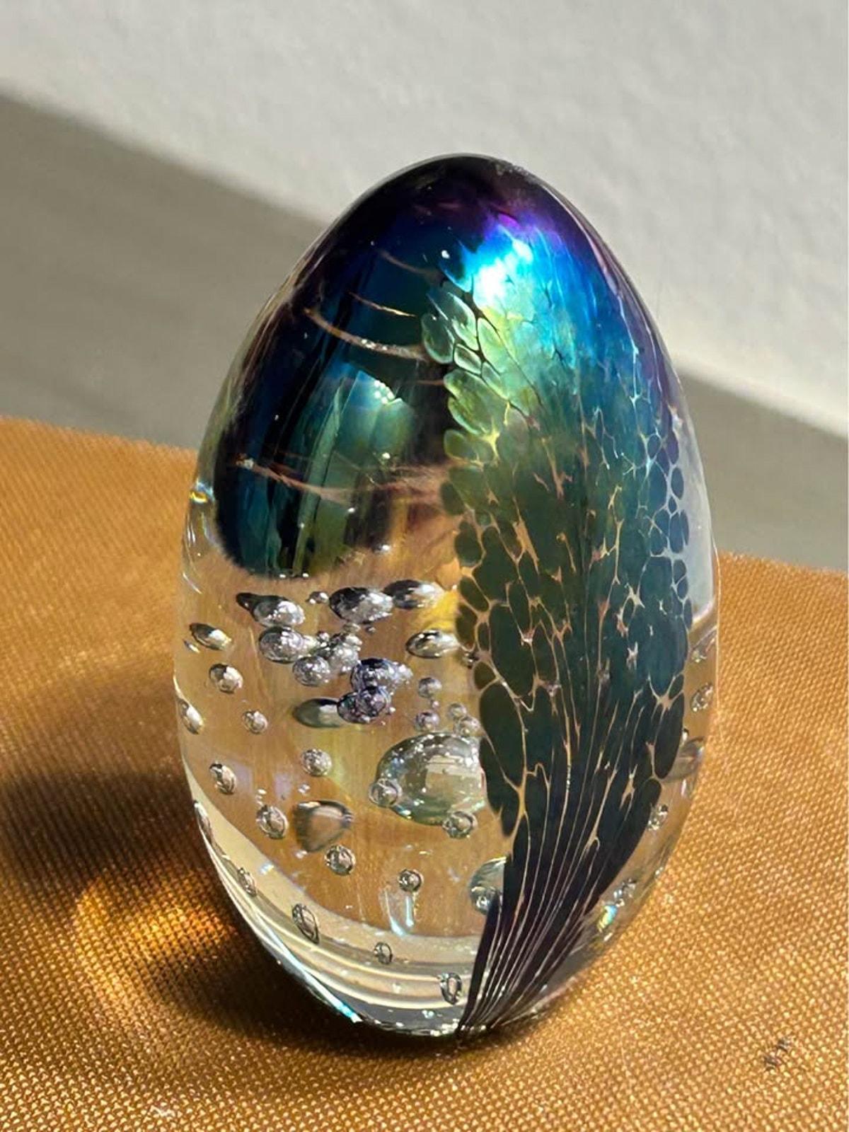 Vintage Signed MSH 1990 Mount St. Helens Ash Dichroic Art Glass Egg Paperweight