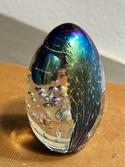 Vintage Signed MSH 1990 Mount St. Helens Ash Dichroic Art Glass Egg Paperweight
