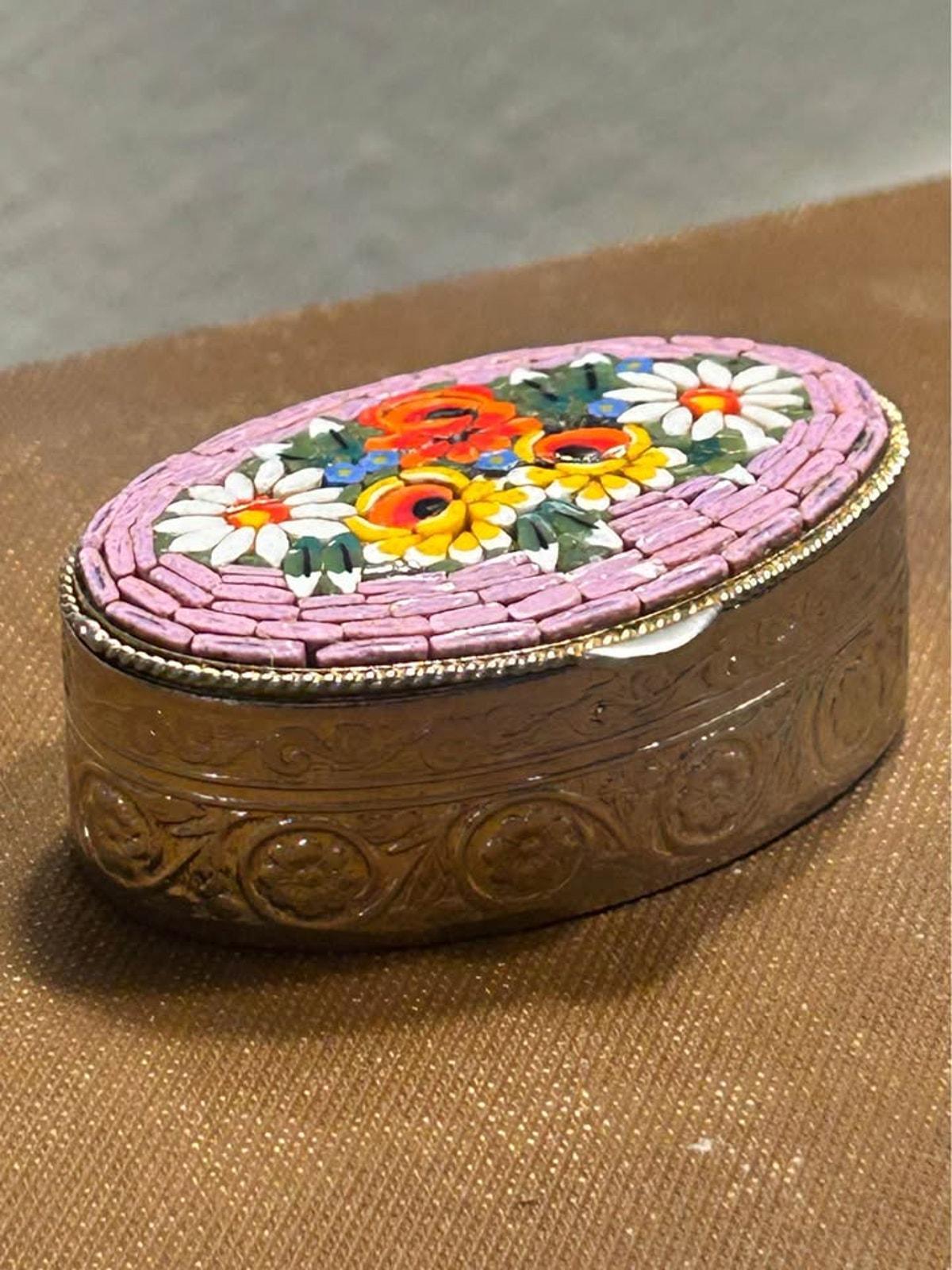 Vintage Italian Micro Mosaic Floral Pill Box