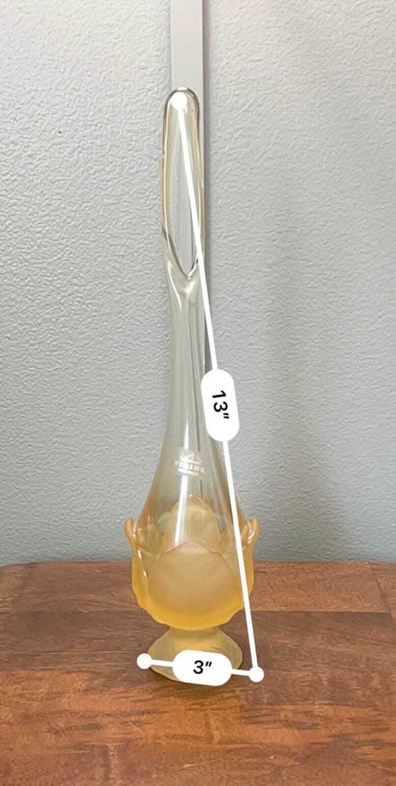 Viking Glass Amber Frosted Satin Lotus Bud Long Neck Swung Vase