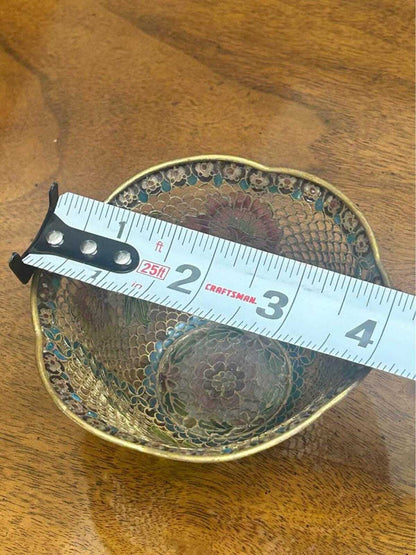 Vintage Plique-à-Jour Translucent Enamel Floral Bowl Scalloped Edge