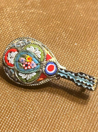 Vintage Italian Micro Mosaic Mandolin Brooch