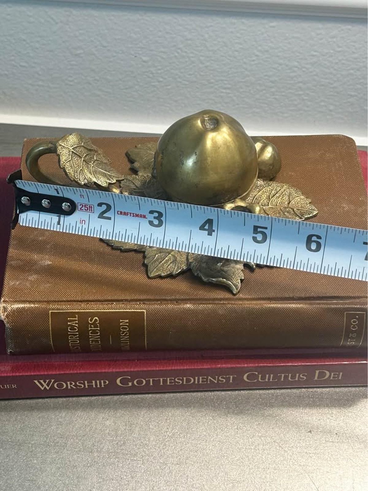 Antique Cast Brass Pomegranate Inkwell & Taper Candle Holder on Detailed Leaf Base