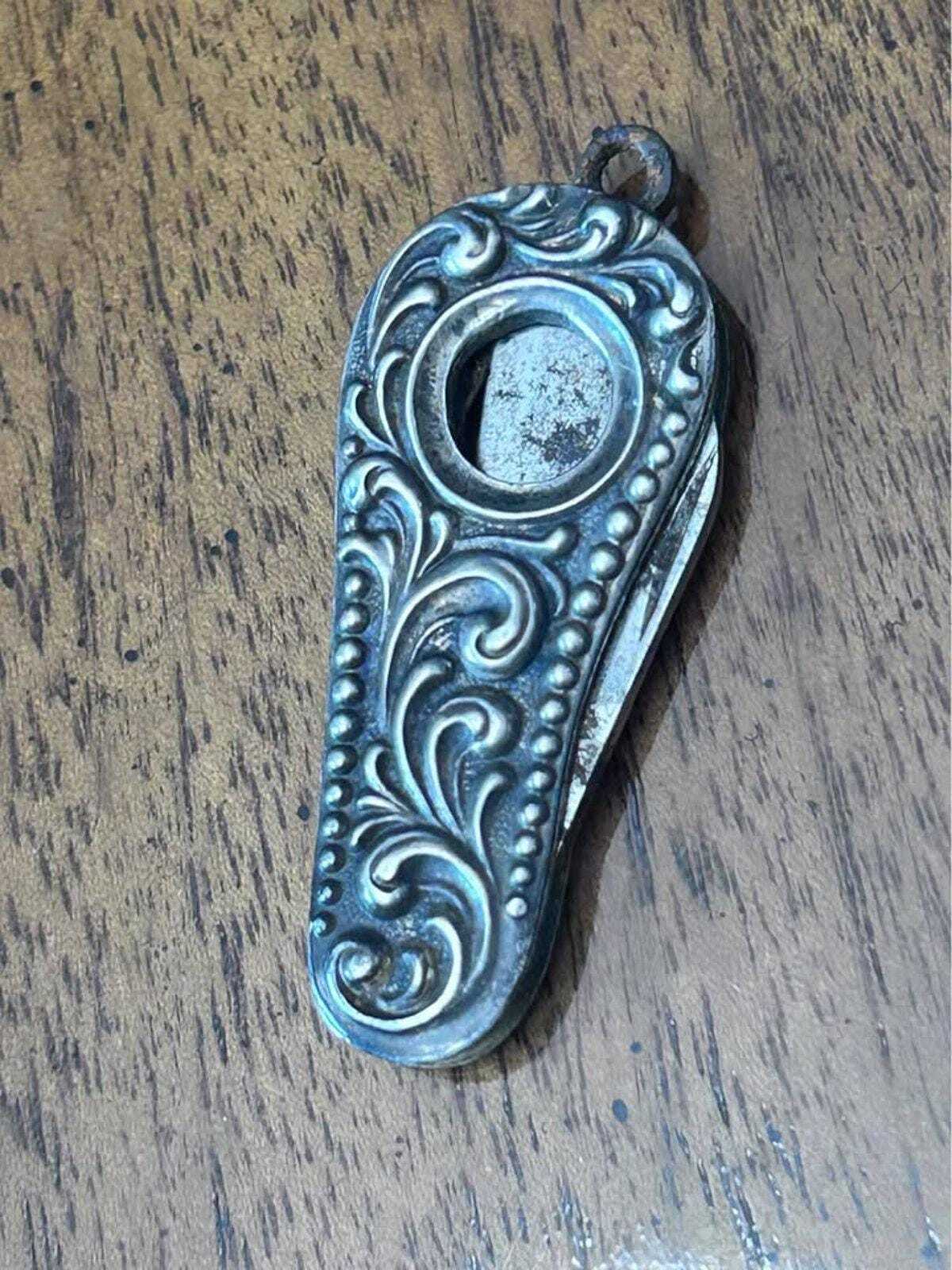 Antique Sterling Silver Watch Fob Pocket Knife Cigar Cutter