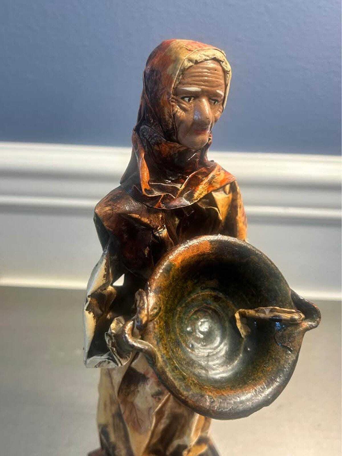 Vintage Mexican Folk Art Set - 16.5" Fisherman & 11.5" Woman - Large Mid-Century Cartonería Paper Ma