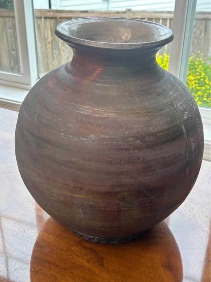 Vintage Large Signed Pam Carson Raku Pottery Metallic Glaze Vessel