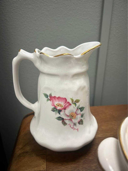 Vintage House of Webster Tea Set | Wild Rose Motif, Gold Gilt, Hand-Painted Pottery
