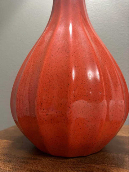 Tall Speckled Orange Ribbed Ceramic Vase, Mid-Century Modern Style Art Pottery