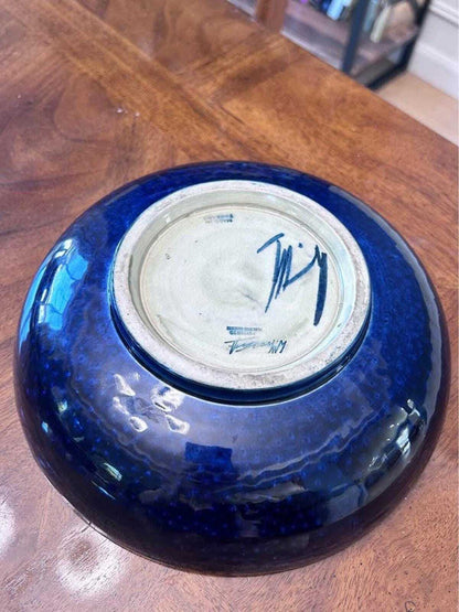 Vintage Walter Moorcroft Hibiscus Cobalt Blue Ceramic Art Pottery Bowl