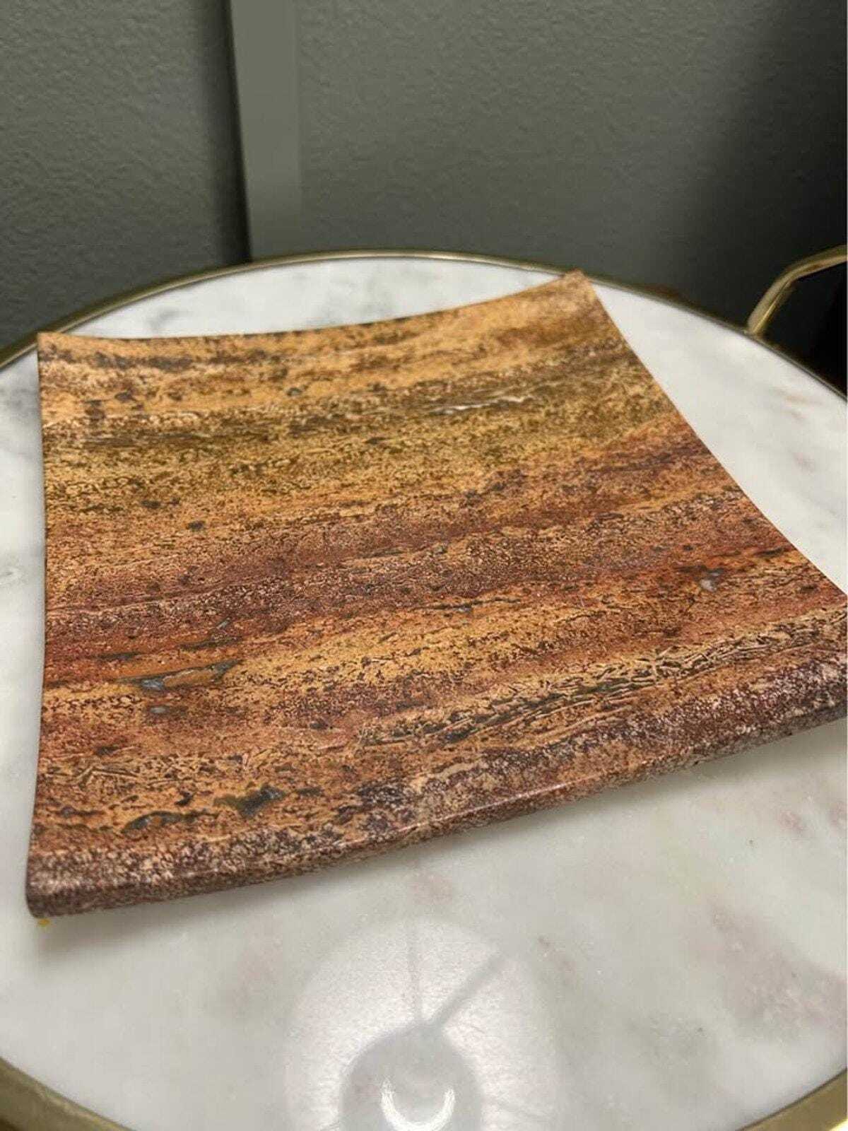 Vintage Waterstone Inc. Marble Catchall Tray, Hand Crafted Travertine Style Dish