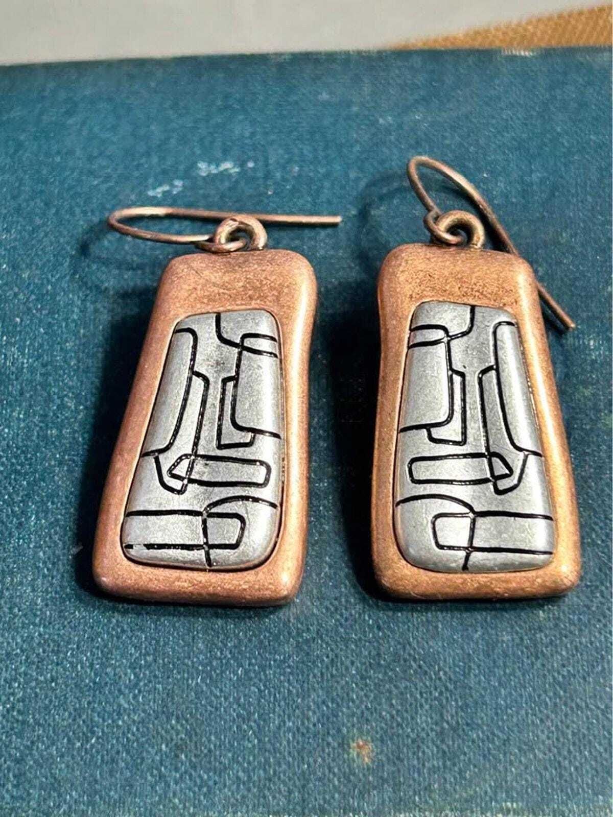 Premier Designs Vintage Mixed Metal Abstract Geometric Dangle Earrings