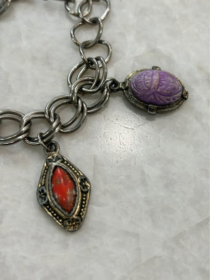 Vintage Mid Century Egyptian Revival Scarab and Intaglio Multi Charm Bracelet