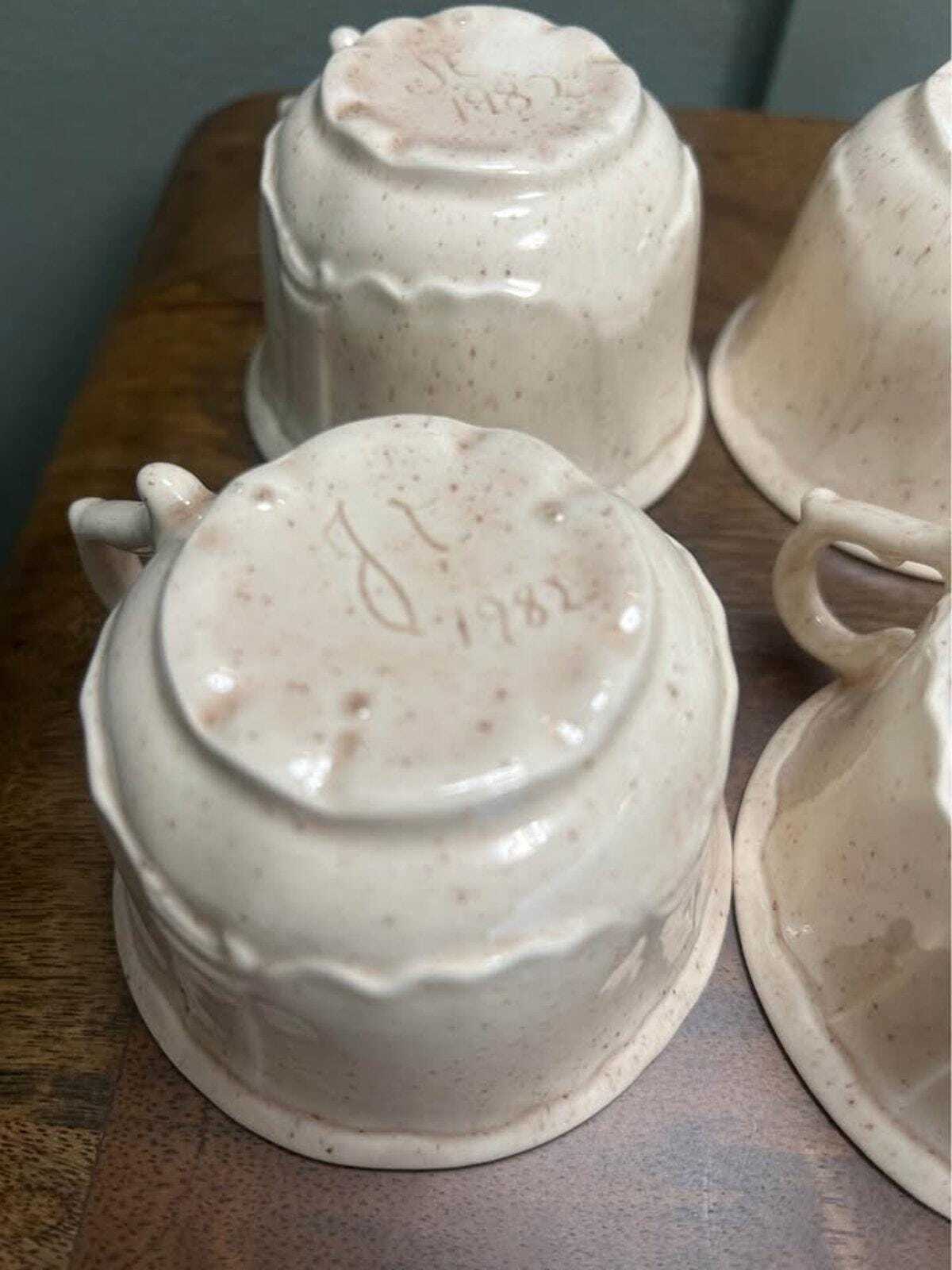 Vintage Studio Pottery Mugs – Set of 6 Speckled Stoneware Coffee Cups (1982)