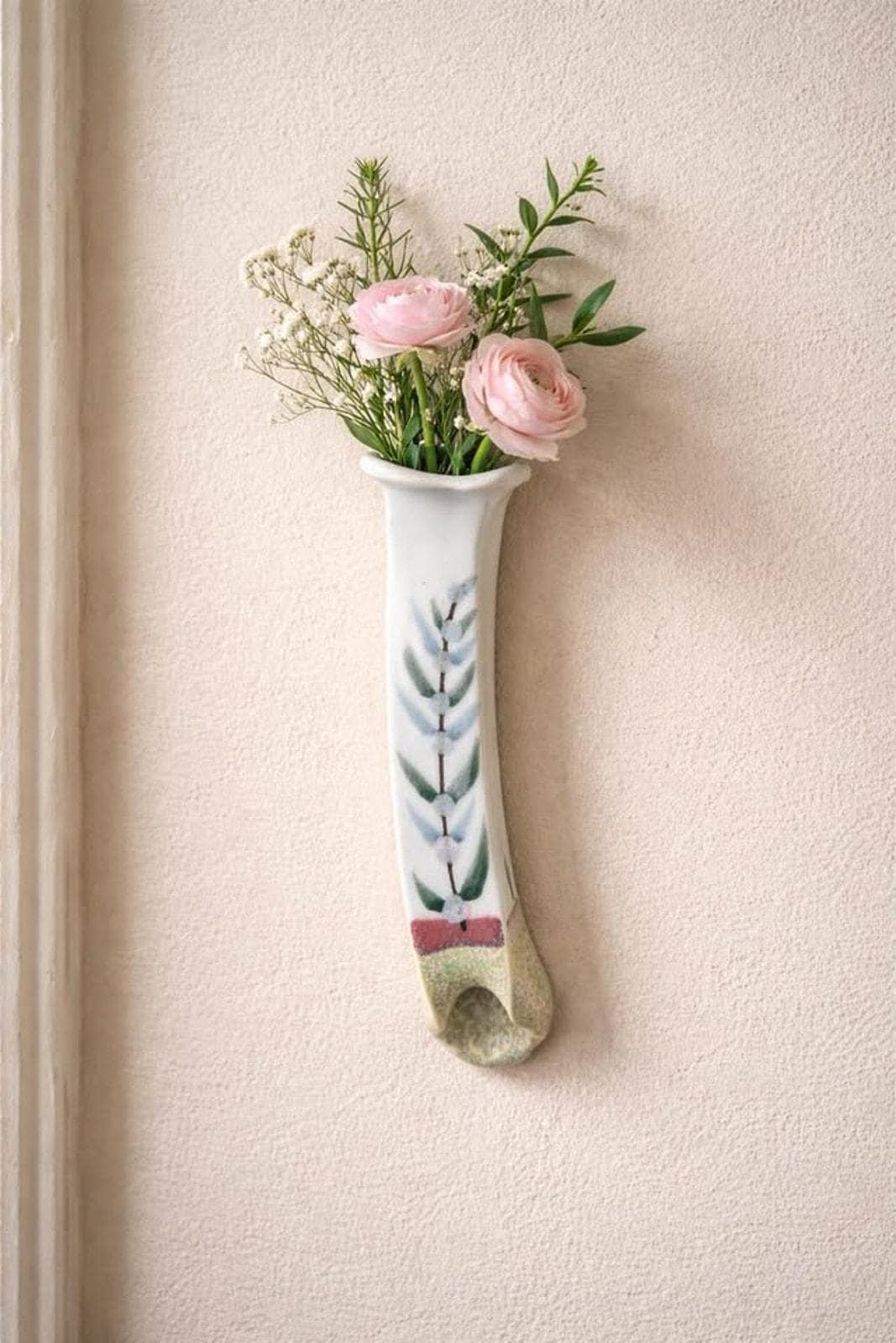 JW Studio Hand-Painted Botanical Ceramic Wall Pocket