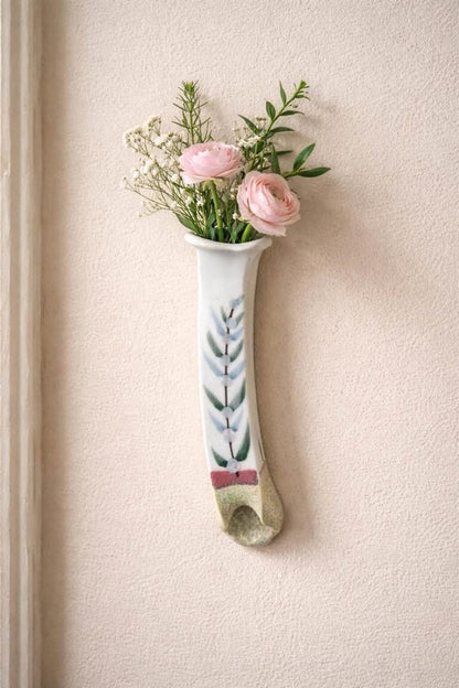 JW Studio Hand-Painted Botanical Ceramic Wall Pocket