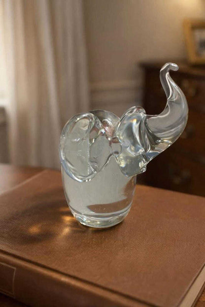 Hand Blown Clear Glass Elephant Figurine - Trunk Up for Good Luck