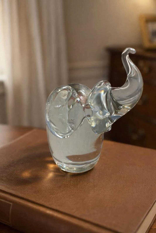 Hand Blown Clear Glass Elephant Figurine - Trunk Up for Good Luck